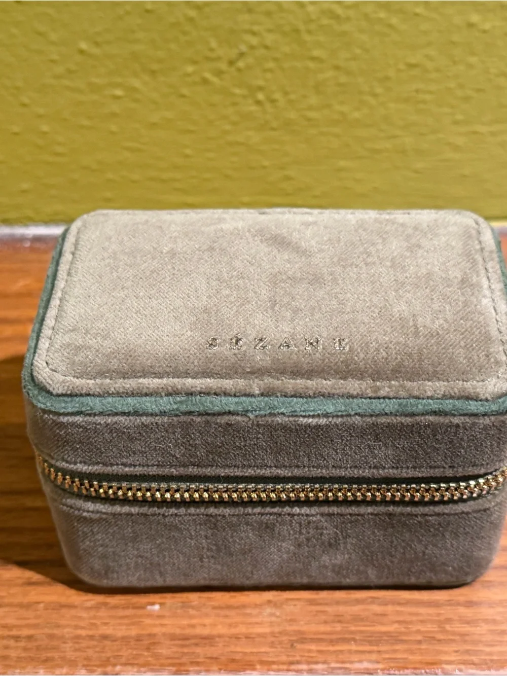 Sezane Green Velvet Jewelry Case